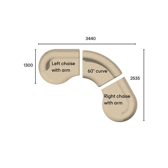 Eclipse curved modular sofa combination C specifications.