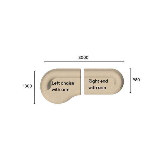 Eclipse modular sofa combination F with curved ends - specifications.