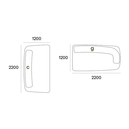 Size specifications for the 2200mm Newman chaise and sofa L-shaped set